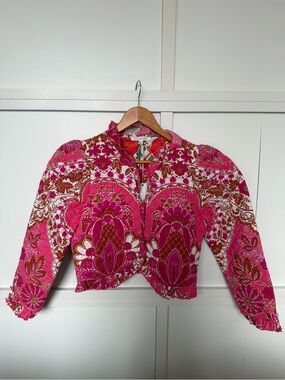 Women's Pink Floral Cropped Jacket